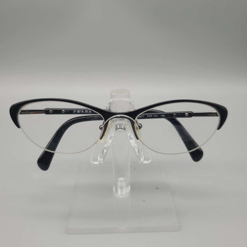 Prada VPR 54P Black Silver Semi Rimless Cat Eye Eyeglass Frames Italy 53 17 135
